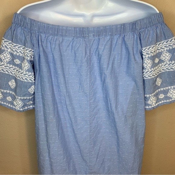 XS Old Navy Blue Embroidered Peasant Tunic Short Dress Boho Off Shoulder - Picture 5 of 7